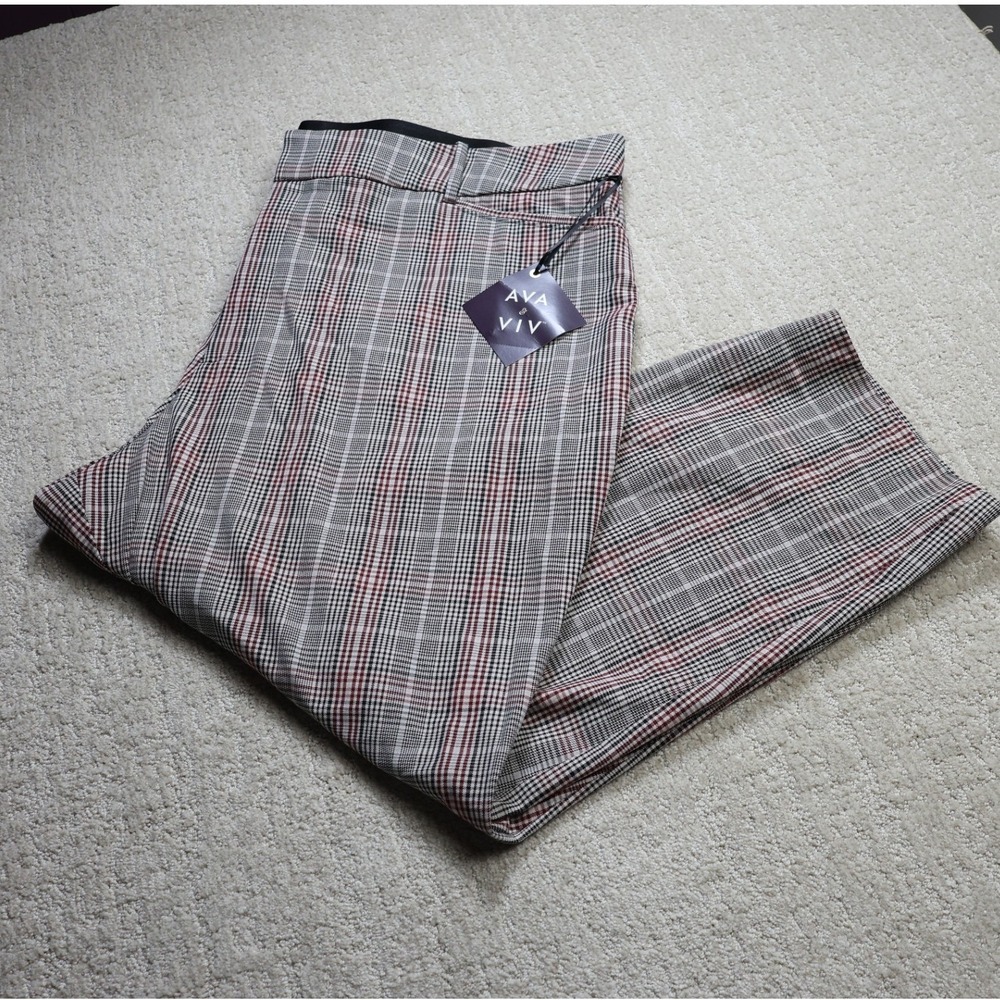 Ava & Viv Womens Plus Size 26 Gray Plaid High-Rise Ankle Stretch Pants A3-052